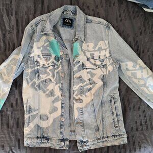 Vintage Zara Denim Printed Jacket (Mens Small)